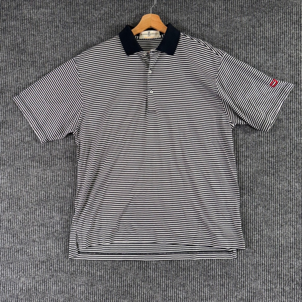 VTG Fairway & Greene Mens M Golf Polo Shirt Black White Striped Preppy Old Money